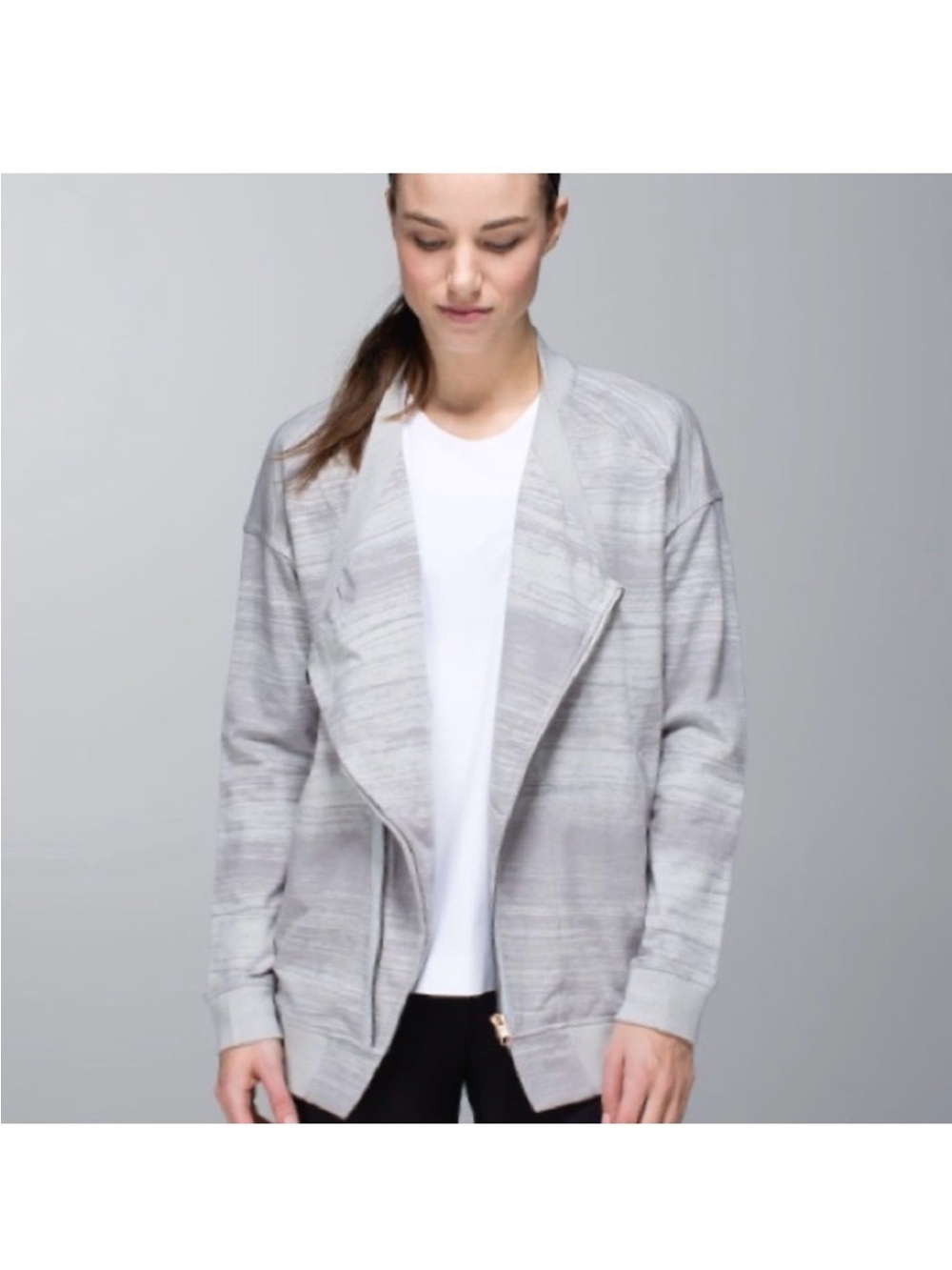 Lululemon gray Mula bundle wrap abstract zip up jacket lightweight Sz 6